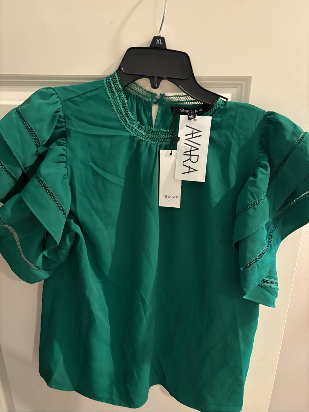 Avra Emerald Ruffle-Sleeve Blouse